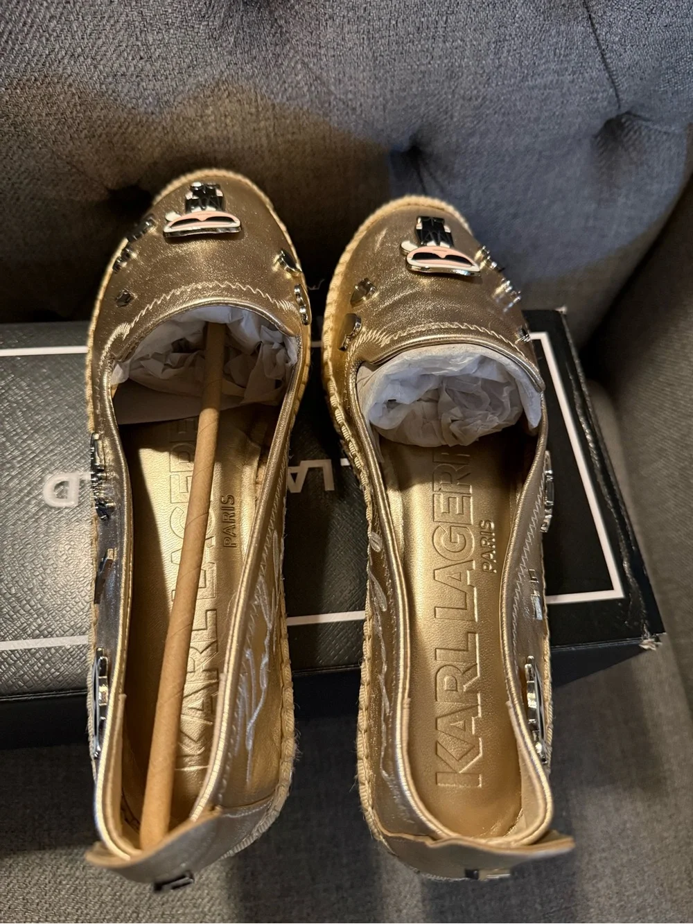 Karl Lagerfeld Metallic Gold Slip-On Espadrilles
